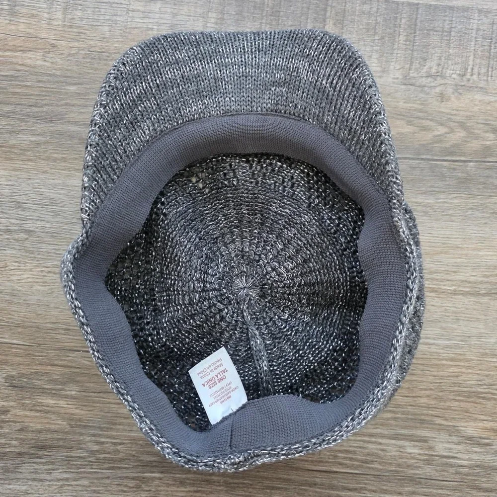Vintage Style Gray Shiny Mesh Crochet Newsboy Cadet Cap Hat Slouchy Y2K FG173162